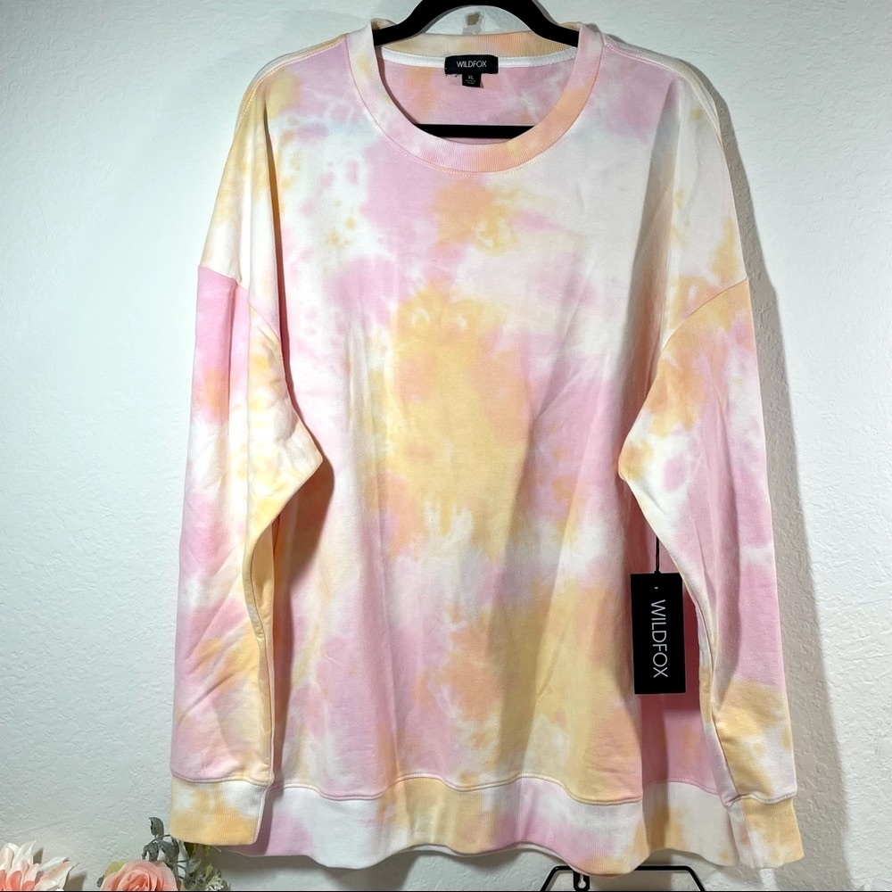 Wildfox Cotton Candy Tie Dye Crewneck Sweatshirt - Pink/Yellow - XL